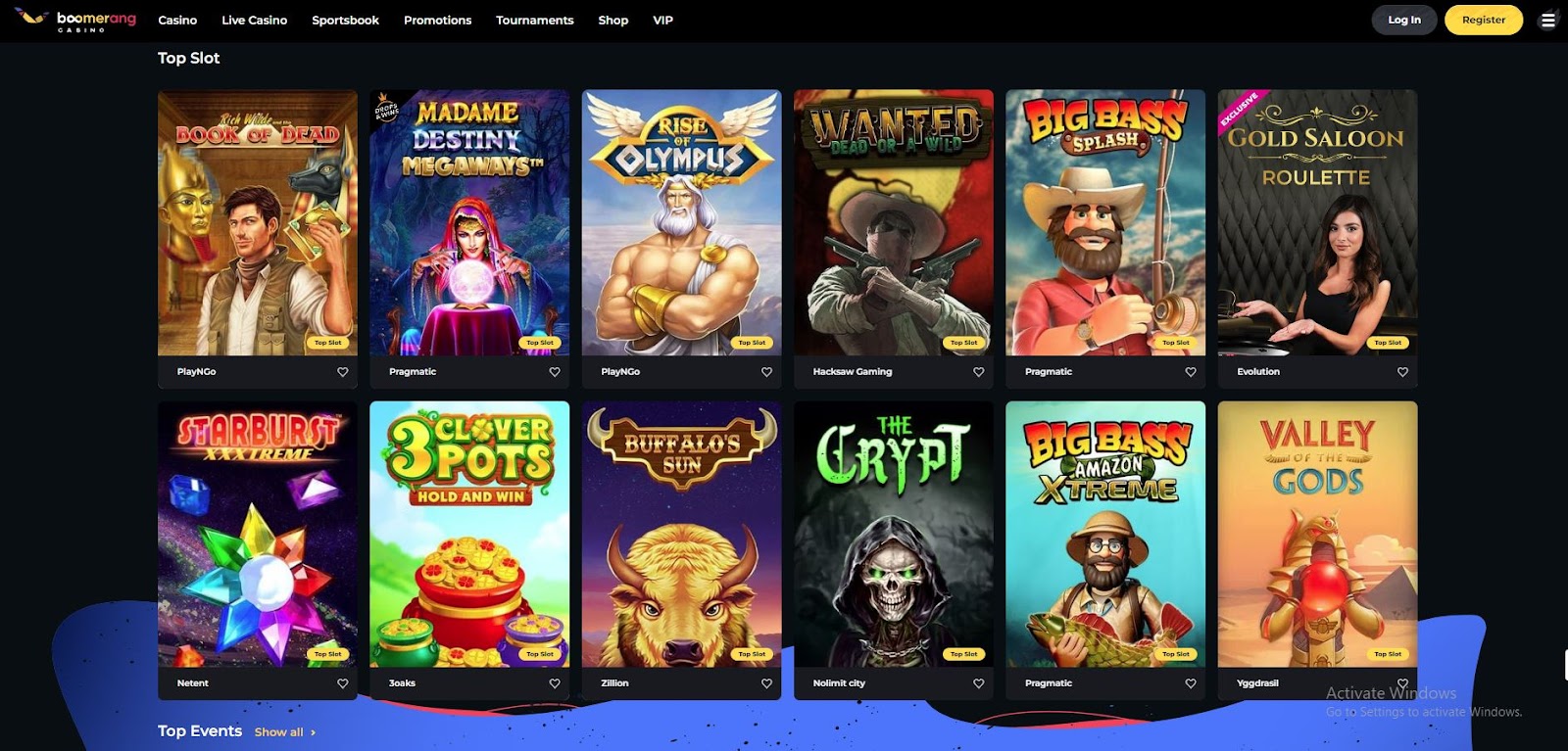 Boomerang Casino interface