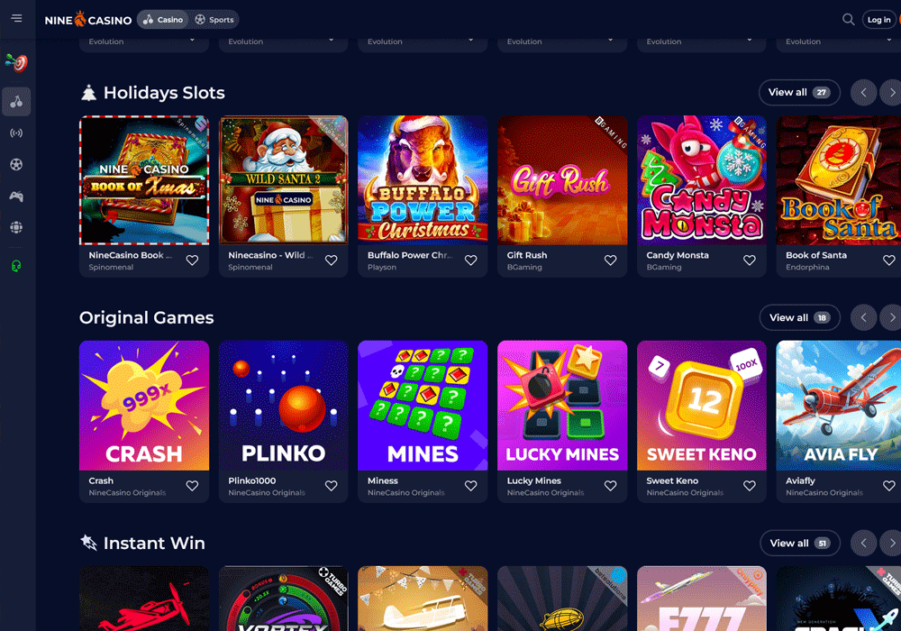 Nine Casino interface